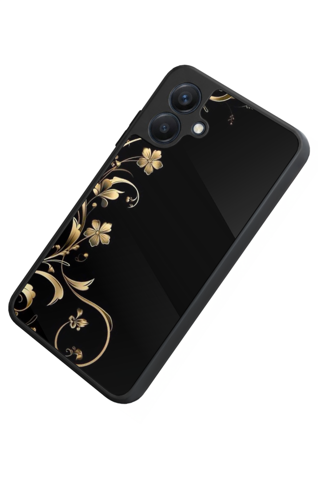 Samsung Galaxy A07 Uyumlu Yaldizli Cicek Tasarımlı Glossy Premium Kılıf