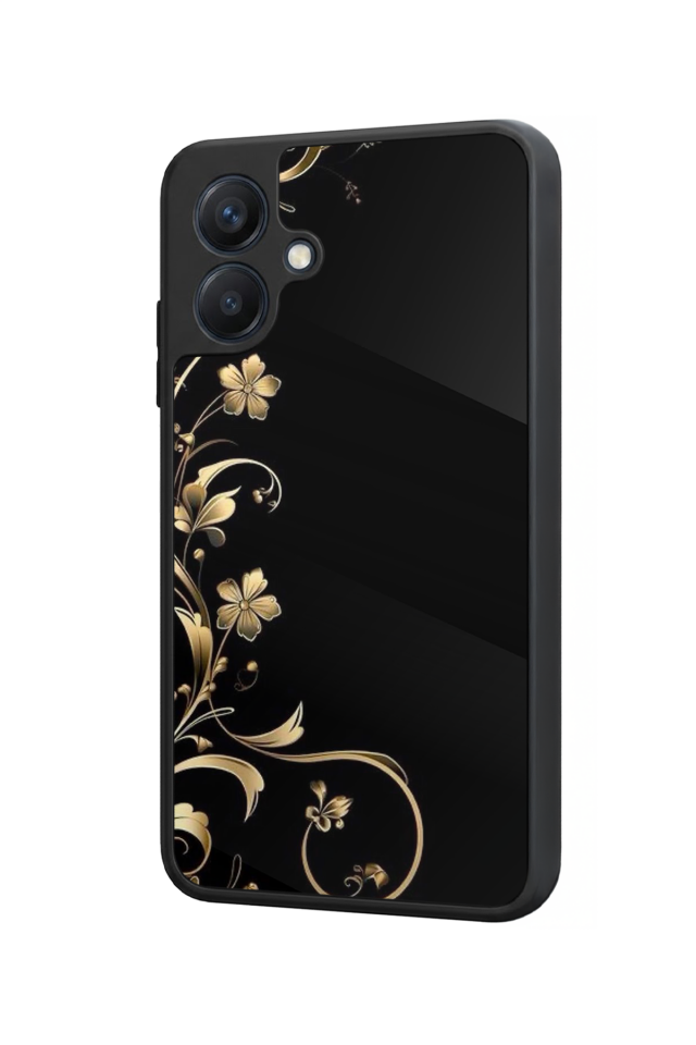 Samsung Galaxy A07 Uyumlu Yaldizli Cicek Tasarımlı Glossy Premium Kılıf