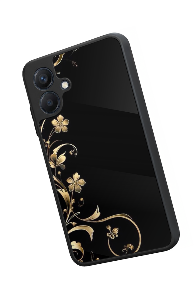 Samsung Galaxy A07 Uyumlu Yaldizli Cicek Tasarımlı Glossy Premium Kılıf