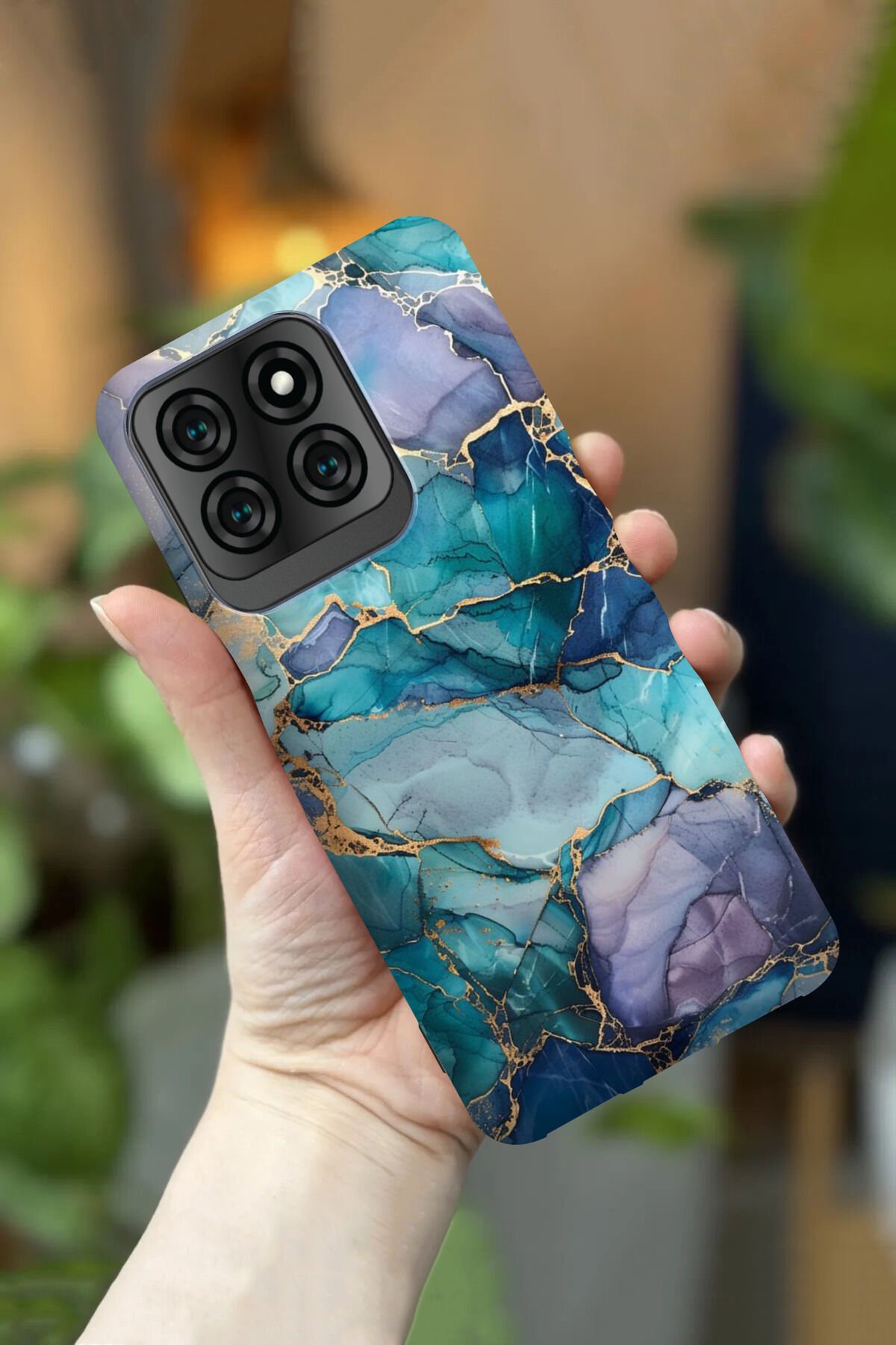 Reeder S71 Uyumlu Kamera Korumalı Mavi & Lila Mermer Desenli HD Baskılı Silikon Kılıf