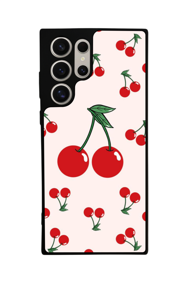 Samsung Galaxy S22 Ultra Uyumlu Kiraz Tasarımlı Glossy Premium Kılıf