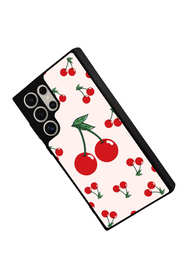 Samsung Galaxy S22 Ultra Uyumlu Kiraz Tasarımlı Glossy Premium Kılıf