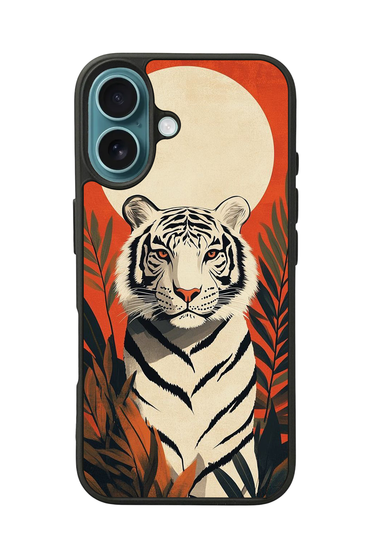 iPhone 16 Uyumlu Kirmizi ve Kaplan Tasarımlı Glossy Premium Kılıf