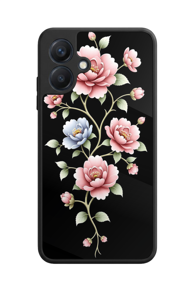 Samsung Galaxy A07 Uyumlu Yaldizli Cicek Tasarımlı Glossy Premium Kılıf