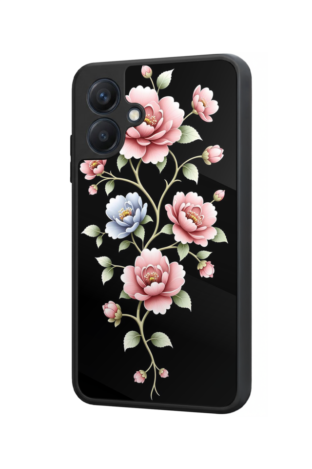 Samsung Galaxy A07 Uyumlu Yaldizli Cicek Tasarımlı Glossy Premium Kılıf