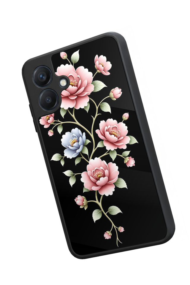 Samsung Galaxy A07 Uyumlu Yaldizli Cicek Tasarımlı Glossy Premium Kılıf