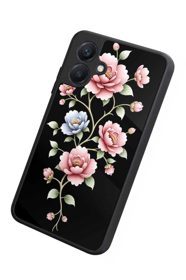 Samsung Galaxy A07 Uyumlu Yaldizli Cicek Tasarımlı Glossy Premium Kılıf