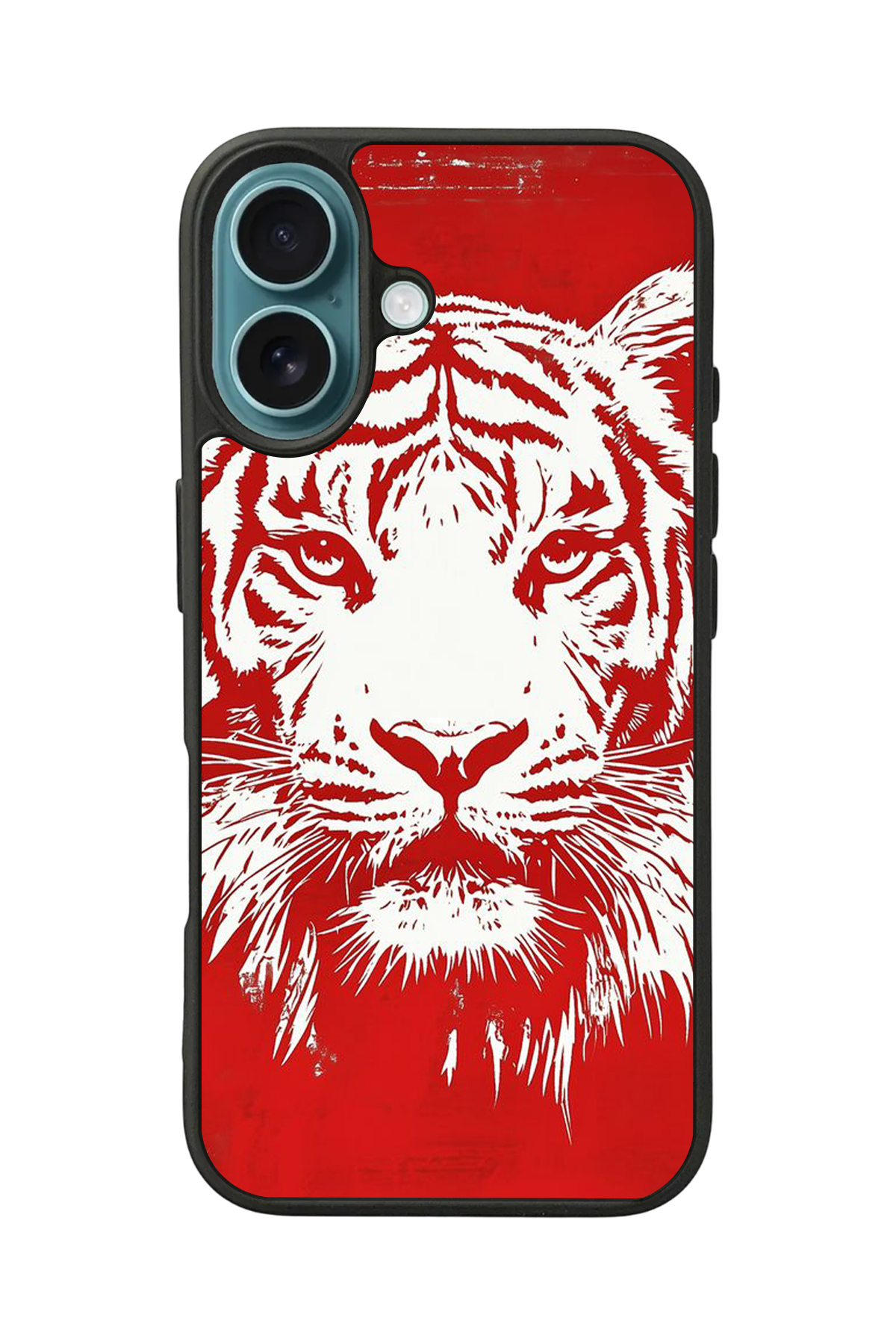 iPhone 16 Uyumlu Kirmizi ve Kaplan Tasarımlı Glossy Premium Kılıf