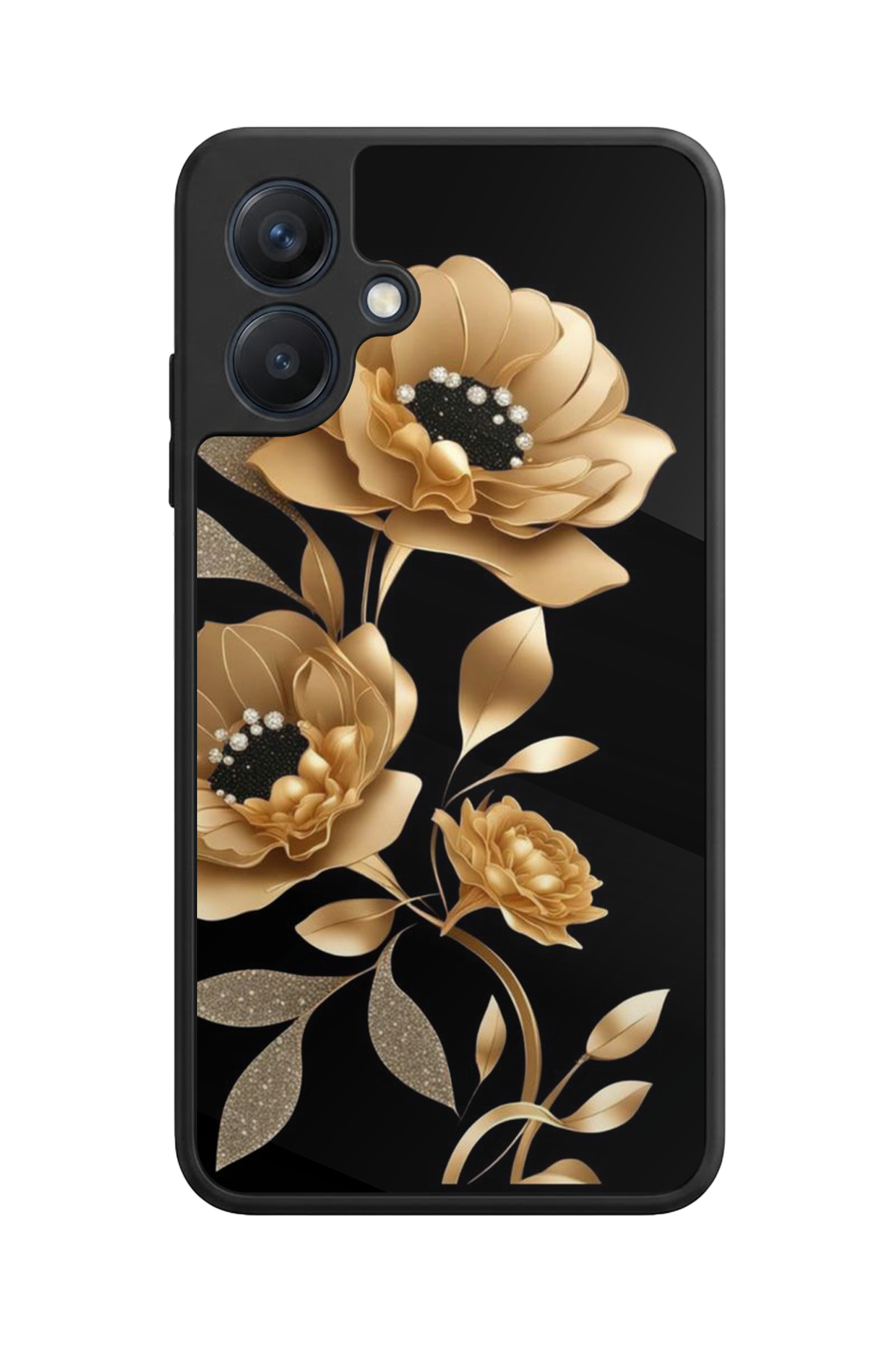 Samsung Galaxy A07 Uyumlu Yaldizli Cicek Tasarımlı Glossy Premium Kılıf