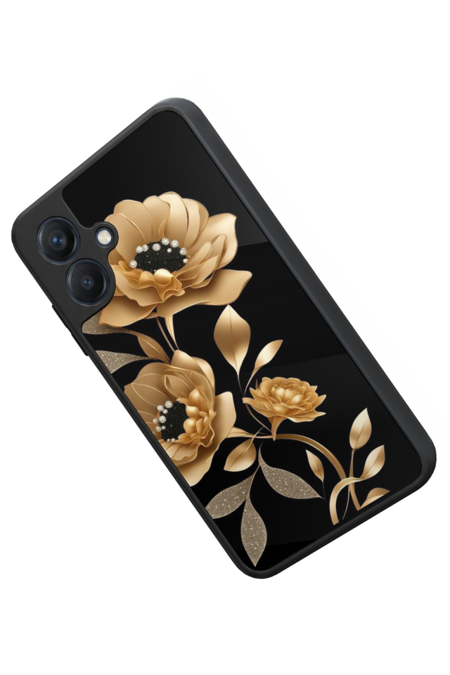 Samsung Galaxy A07 Uyumlu Yaldizli Cicek Tasarımlı Glossy Premium Kılıf