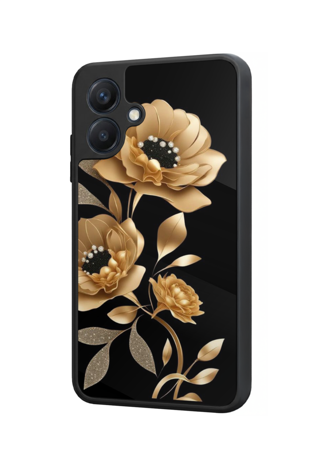 Samsung Galaxy A07 Uyumlu Yaldizli Cicek Tasarımlı Glossy Premium Kılıf