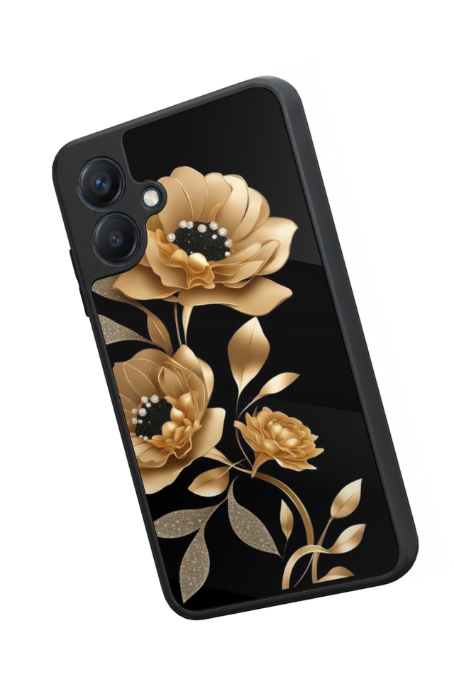 Samsung Galaxy A07 Uyumlu Yaldizli Cicek Tasarımlı Glossy Premium Kılıf