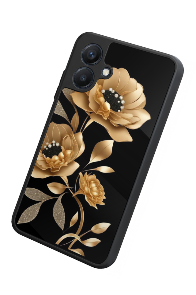 Samsung Galaxy A07 Uyumlu Yaldizli Cicek Tasarımlı Glossy Premium Kılıf