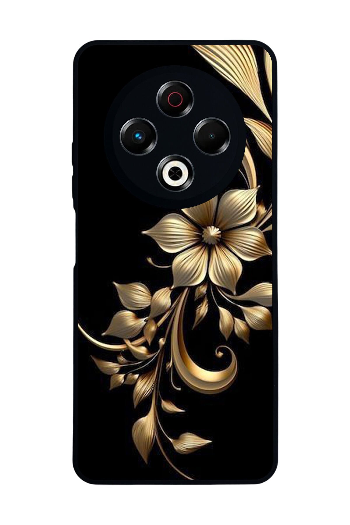Tecno Spark 30 Uyumlu Yaldizli Cicek Tasarımlı Glossy Premium Kılıf