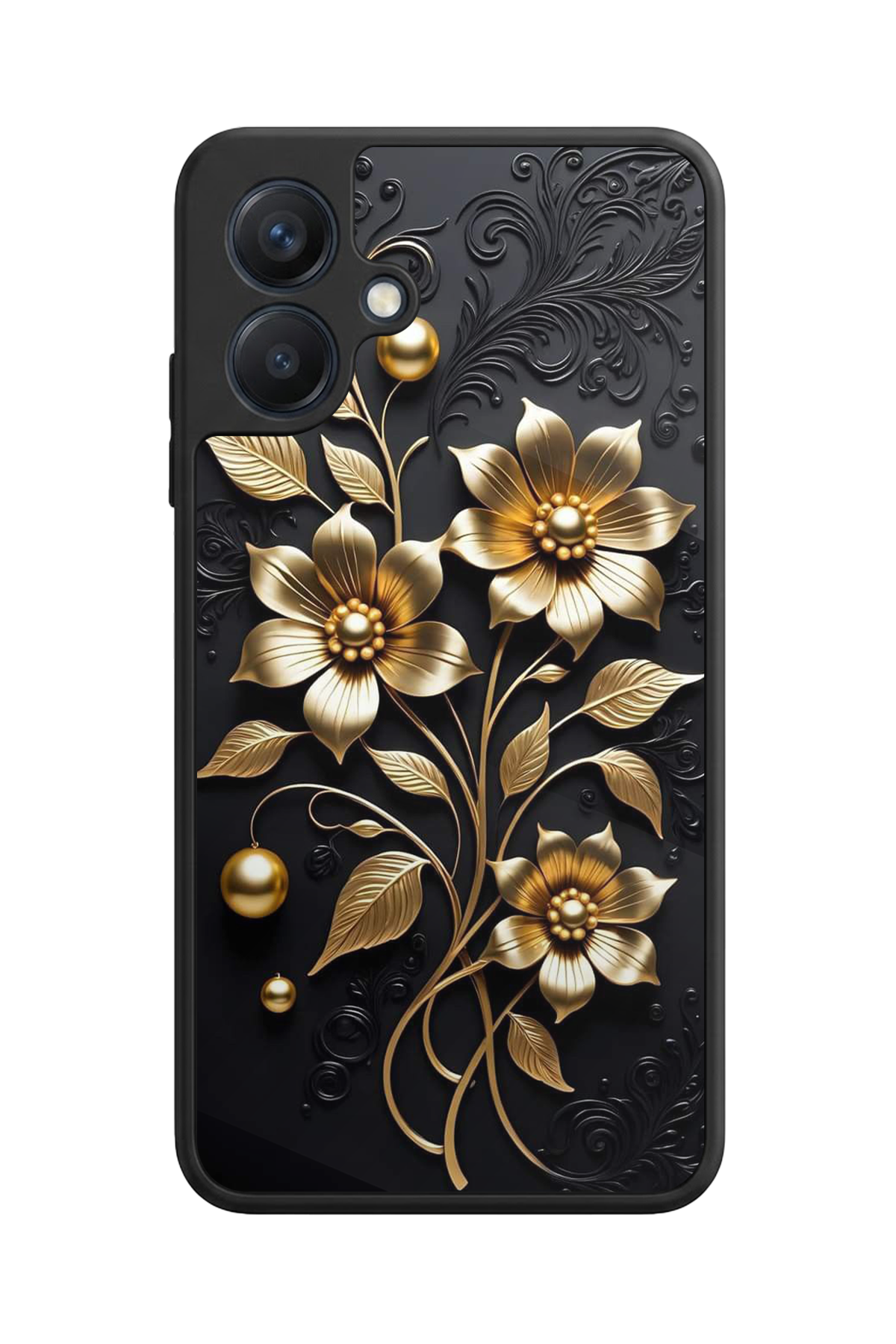 Samsung Galaxy A07 Uyumlu Yaldizli Cicek Tasarımlı Glossy Premium Kılıf