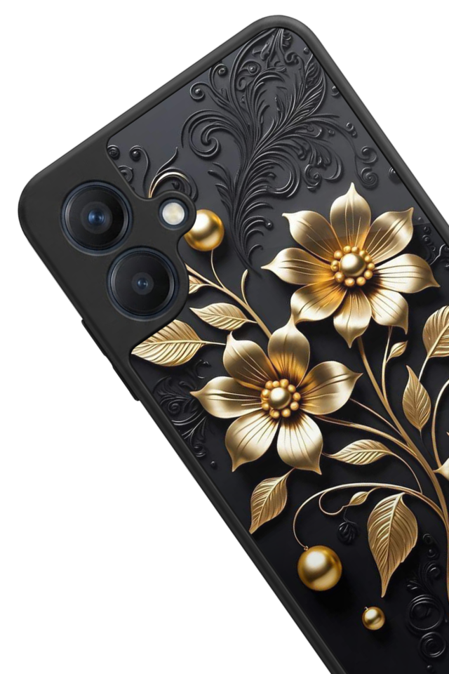 Samsung Galaxy A07 Uyumlu Yaldizli Cicek Tasarımlı Glossy Premium Kılıf
