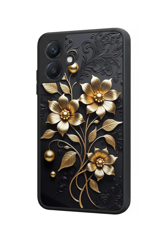 Samsung Galaxy A07 Uyumlu Yaldizli Cicek Tasarımlı Glossy Premium Kılıf