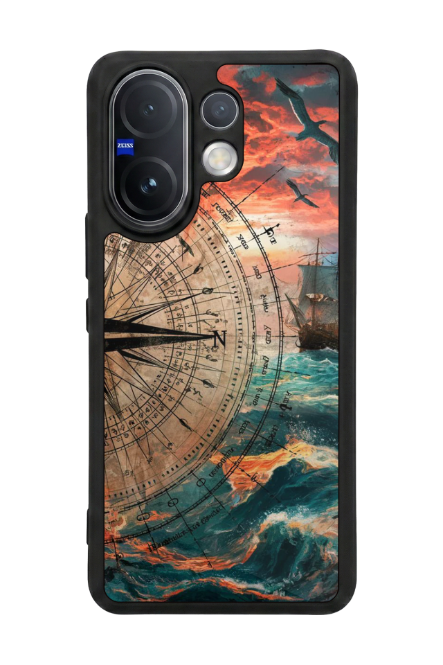 Vivo V60 Uyumlu Pusula Tasarımlı Glossy Premium Kılıf