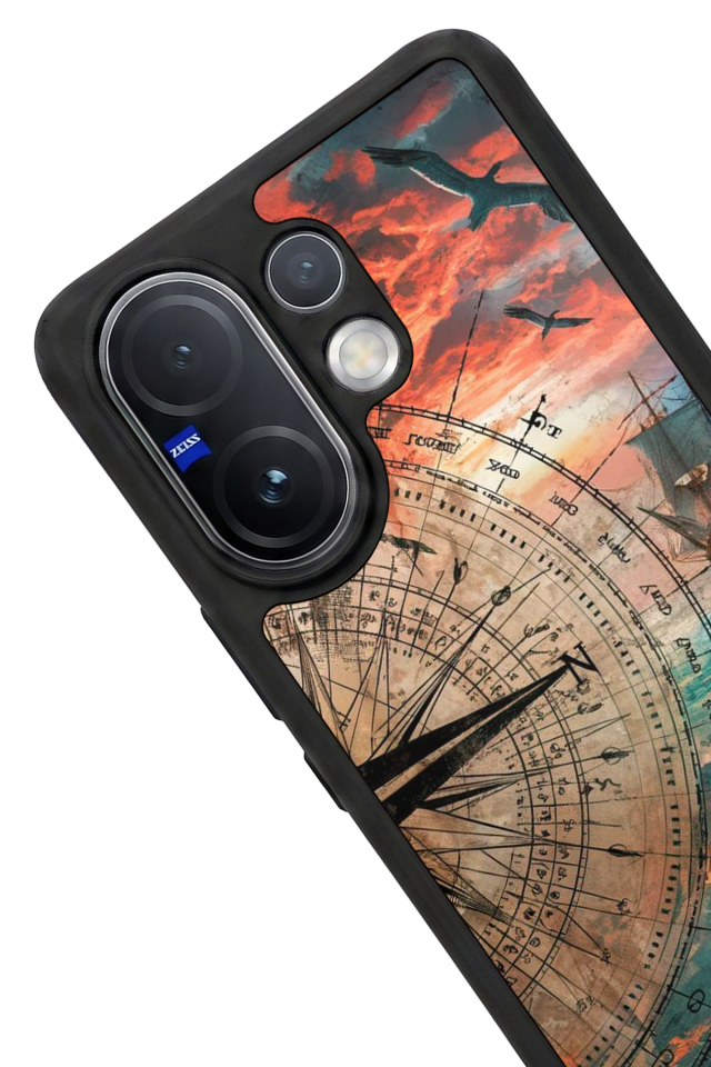 Vivo V60 Uyumlu Pusula Tasarımlı Glossy Premium Kılıf