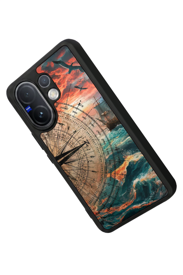 Vivo V60 Uyumlu Pusula Tasarımlı Glossy Premium Kılıf