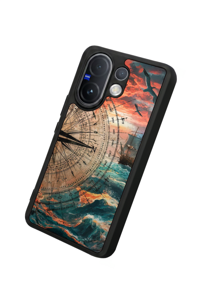 Vivo V60 Uyumlu Pusula Tasarımlı Glossy Premium Kılıf
