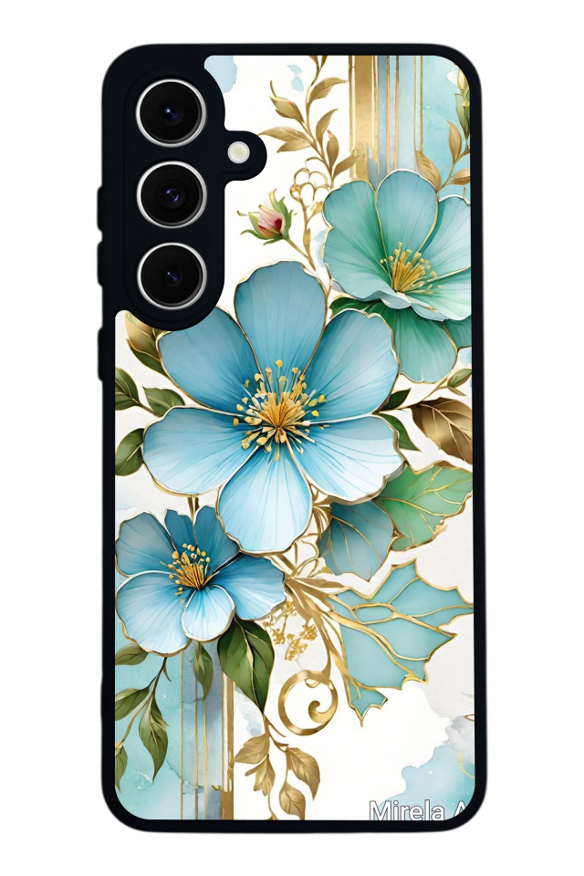 Samsung Galaxy A16 Uyumlu Yaldizli Cicek Tasarımlı Glossy Premium Kılıf