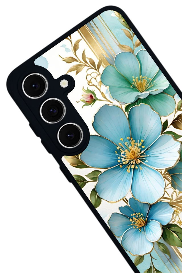 Samsung Galaxy A16 Uyumlu Yaldizli Cicek Tasarımlı Glossy Premium Kılıf