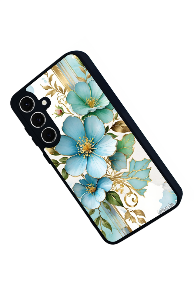 Samsung Galaxy A16 Uyumlu Yaldizli Cicek Tasarımlı Glossy Premium Kılıf