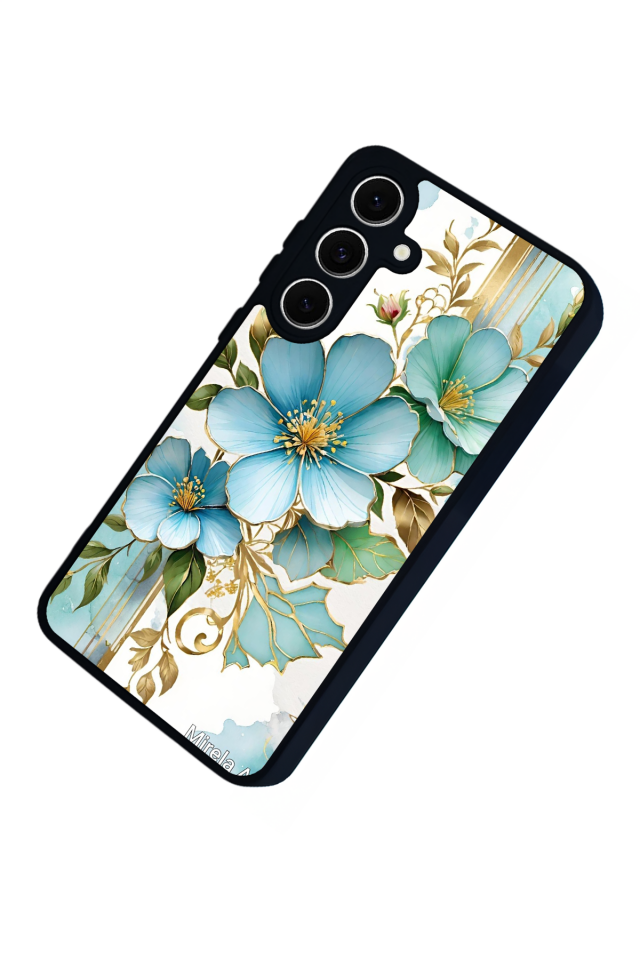 Samsung Galaxy A16 Uyumlu Yaldizli Cicek Tasarımlı Glossy Premium Kılıf
