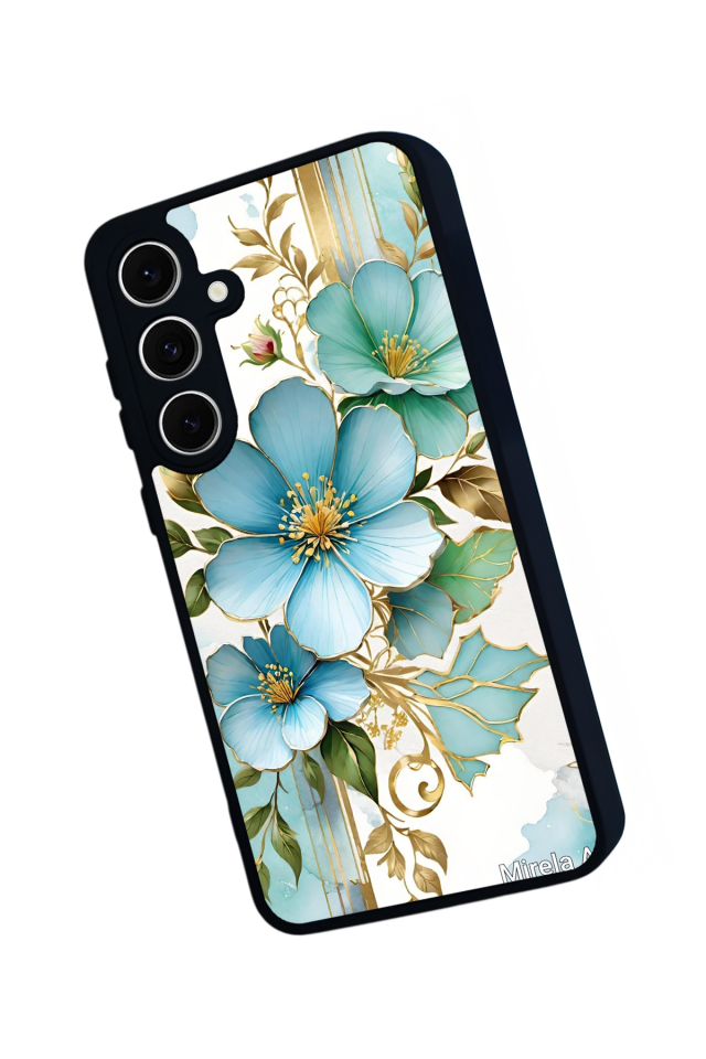 Samsung Galaxy A16 Uyumlu Yaldizli Cicek Tasarımlı Glossy Premium Kılıf