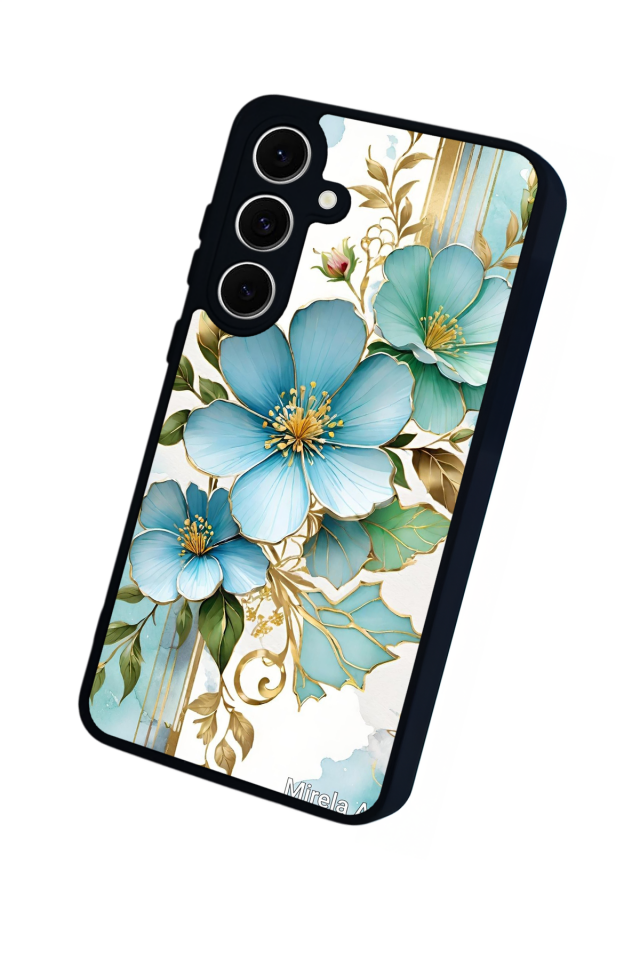 Samsung Galaxy A16 Uyumlu Yaldizli Cicek Tasarımlı Glossy Premium Kılıf