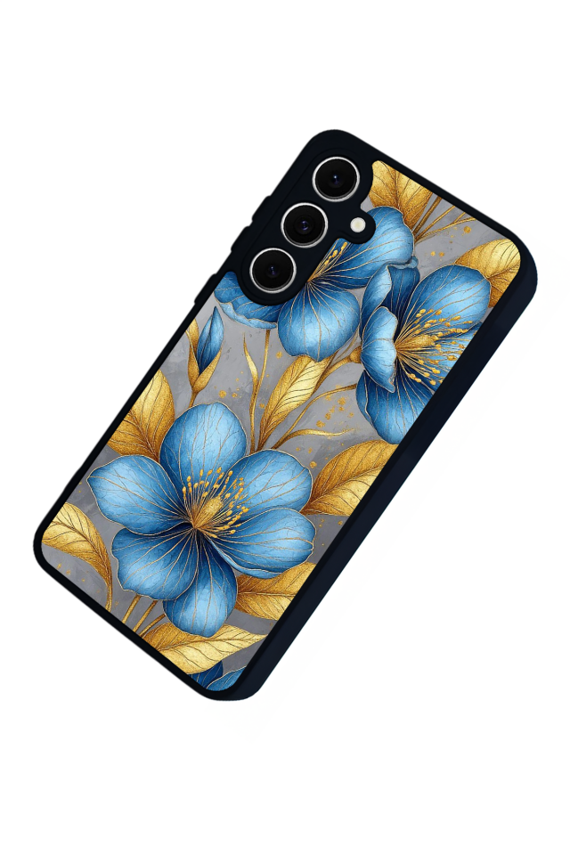 Samsung Galaxy A16 Uyumlu Yaldizli Cicek Tasarımlı Glossy Premium Kılıf
