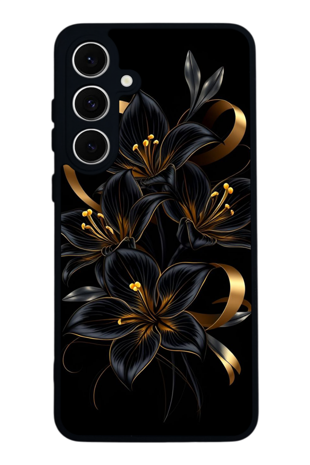 Samsung Galaxy A16 Uyumlu Yaldizli Cicek Tasarımlı Glossy Premium Kılıf