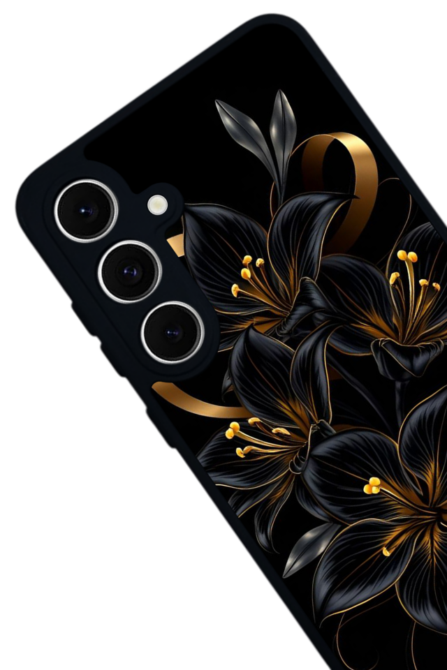 Samsung Galaxy A16 Uyumlu Yaldizli Cicek Tasarımlı Glossy Premium Kılıf