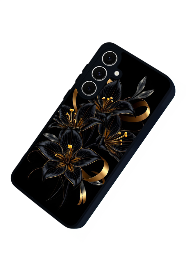 Samsung Galaxy A16 Uyumlu Yaldizli Cicek Tasarımlı Glossy Premium Kılıf