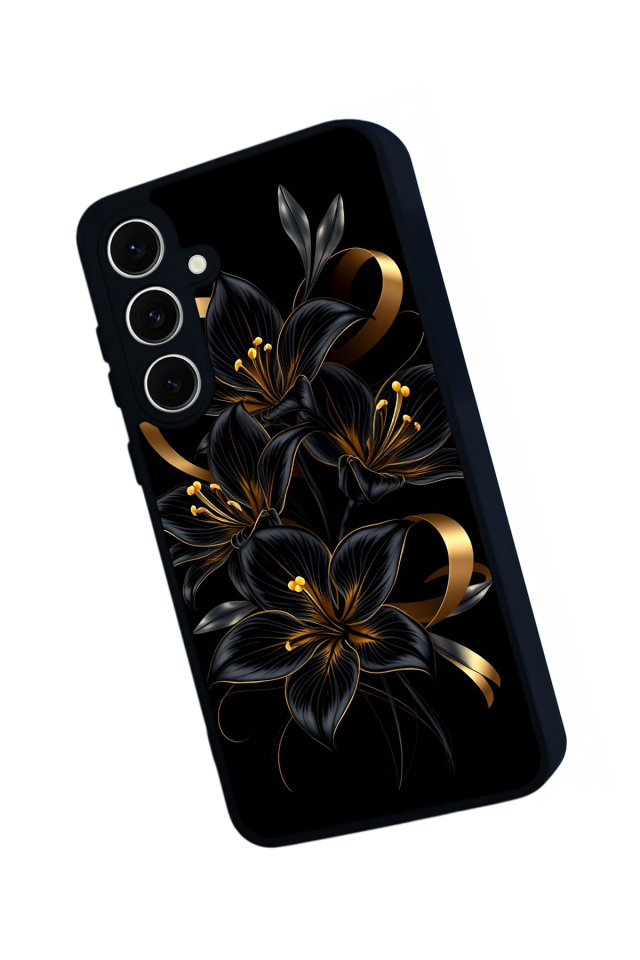 Samsung Galaxy A16 Uyumlu Yaldizli Cicek Tasarımlı Glossy Premium Kılıf