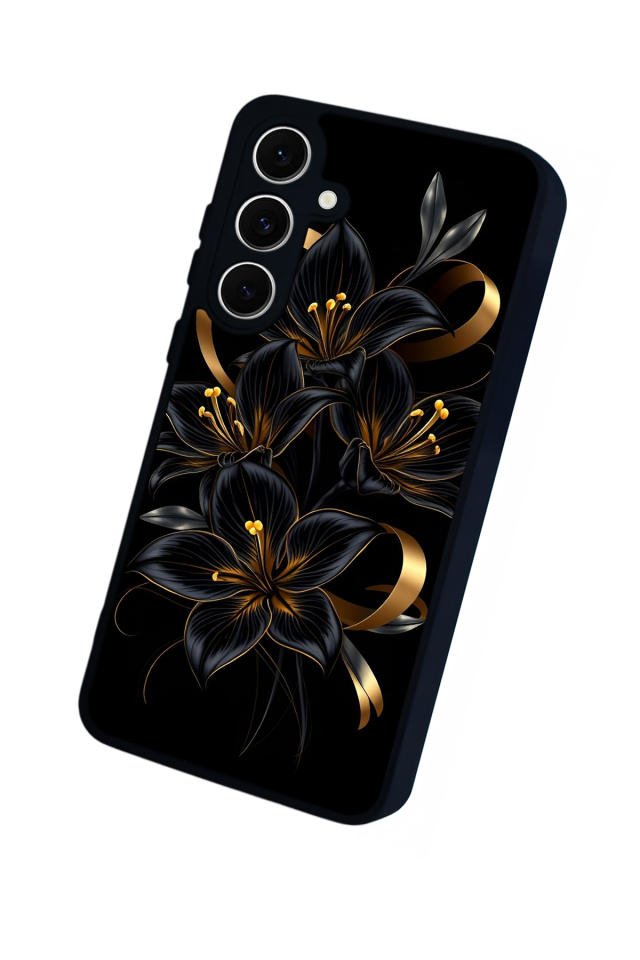 Samsung Galaxy A16 Uyumlu Yaldizli Cicek Tasarımlı Glossy Premium Kılıf