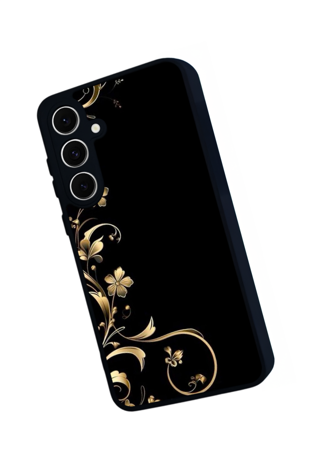 Samsung Galaxy A16 Uyumlu Yaldizli Cicek Tasarımlı Glossy Premium Kılıf
