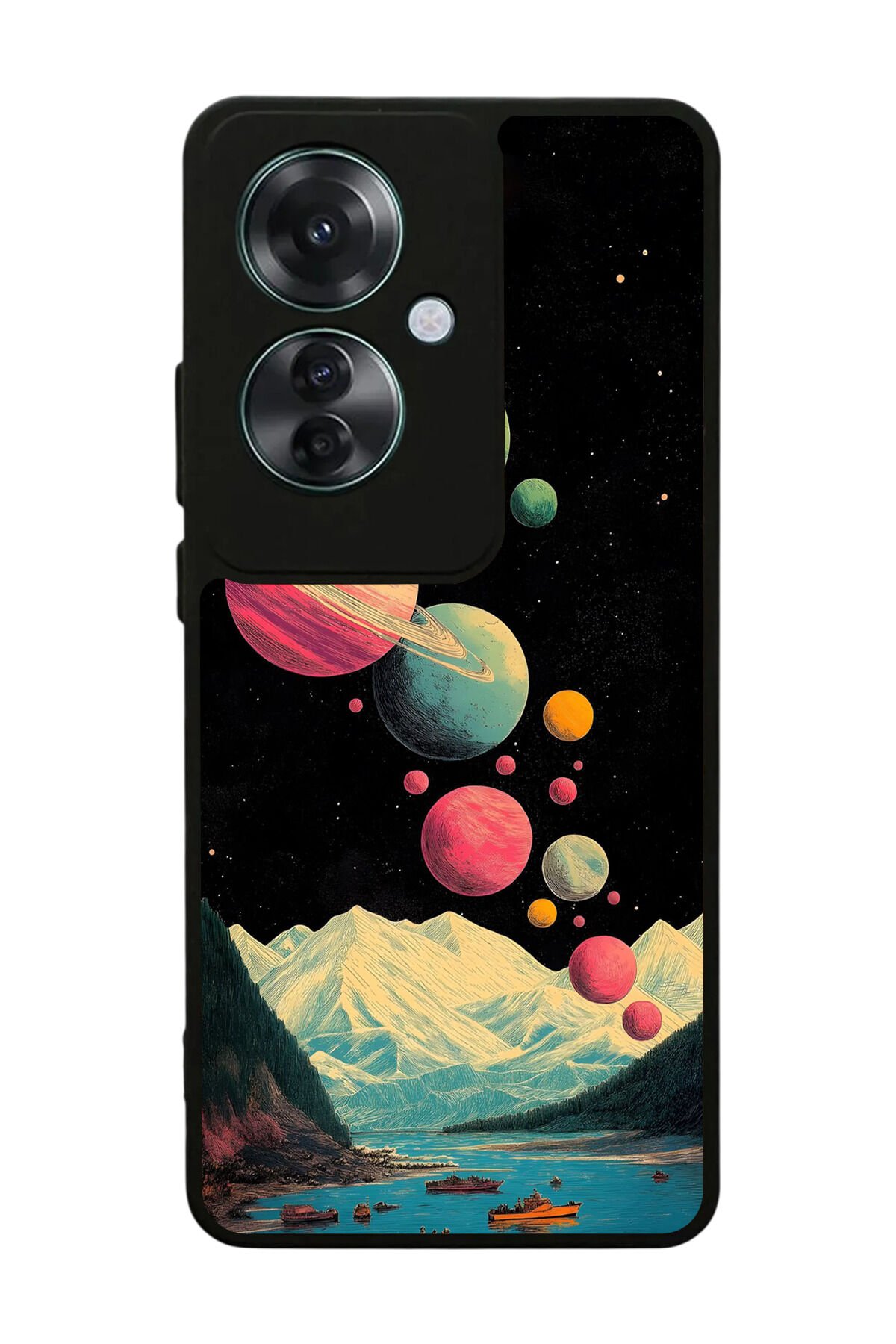 Oppo Reno 11F Uyumlu Uzay Tasarımlı Glossy Premium Kılıf