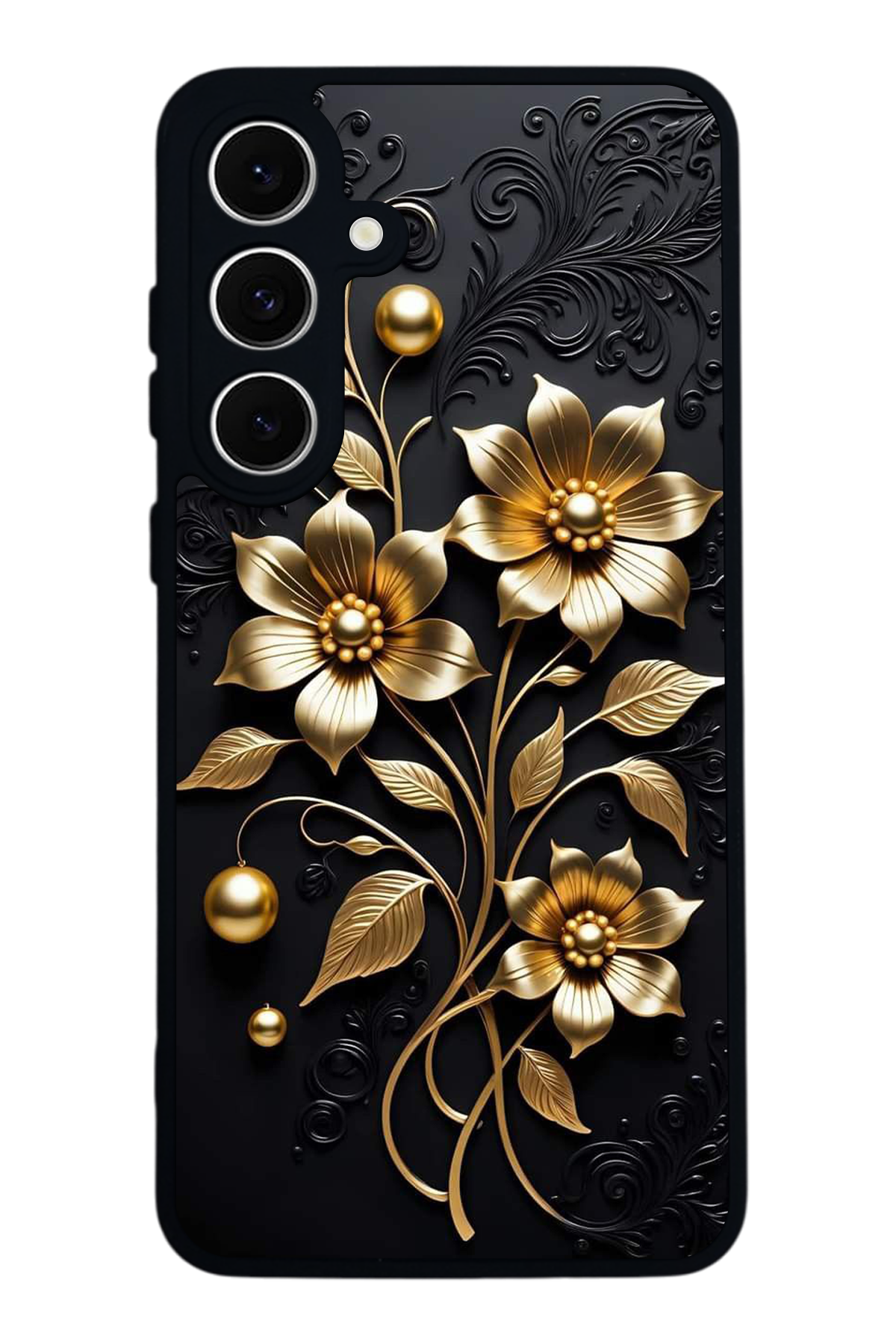 Samsung Galaxy A16 Uyumlu Yaldizli Cicek Tasarımlı Glossy Premium Kılıf