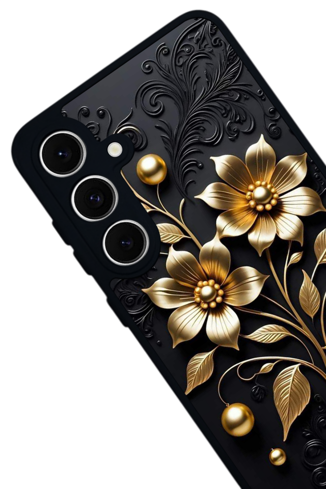 Samsung Galaxy A16 Uyumlu Yaldizli Cicek Tasarımlı Glossy Premium Kılıf