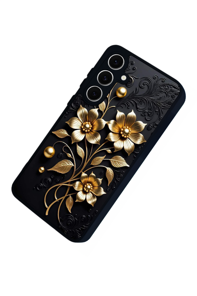 Samsung Galaxy A16 Uyumlu Yaldizli Cicek Tasarımlı Glossy Premium Kılıf