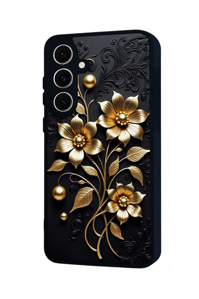 Samsung Galaxy A16 Uyumlu Yaldizli Cicek Tasarımlı Glossy Premium Kılıf