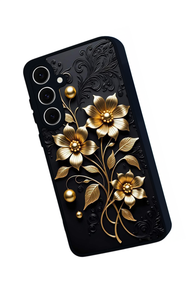 Samsung Galaxy A16 Uyumlu Yaldizli Cicek Tasarımlı Glossy Premium Kılıf