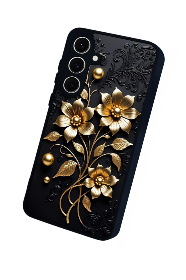 Samsung Galaxy A16 Uyumlu Yaldizli Cicek Tasarımlı Glossy Premium Kılıf