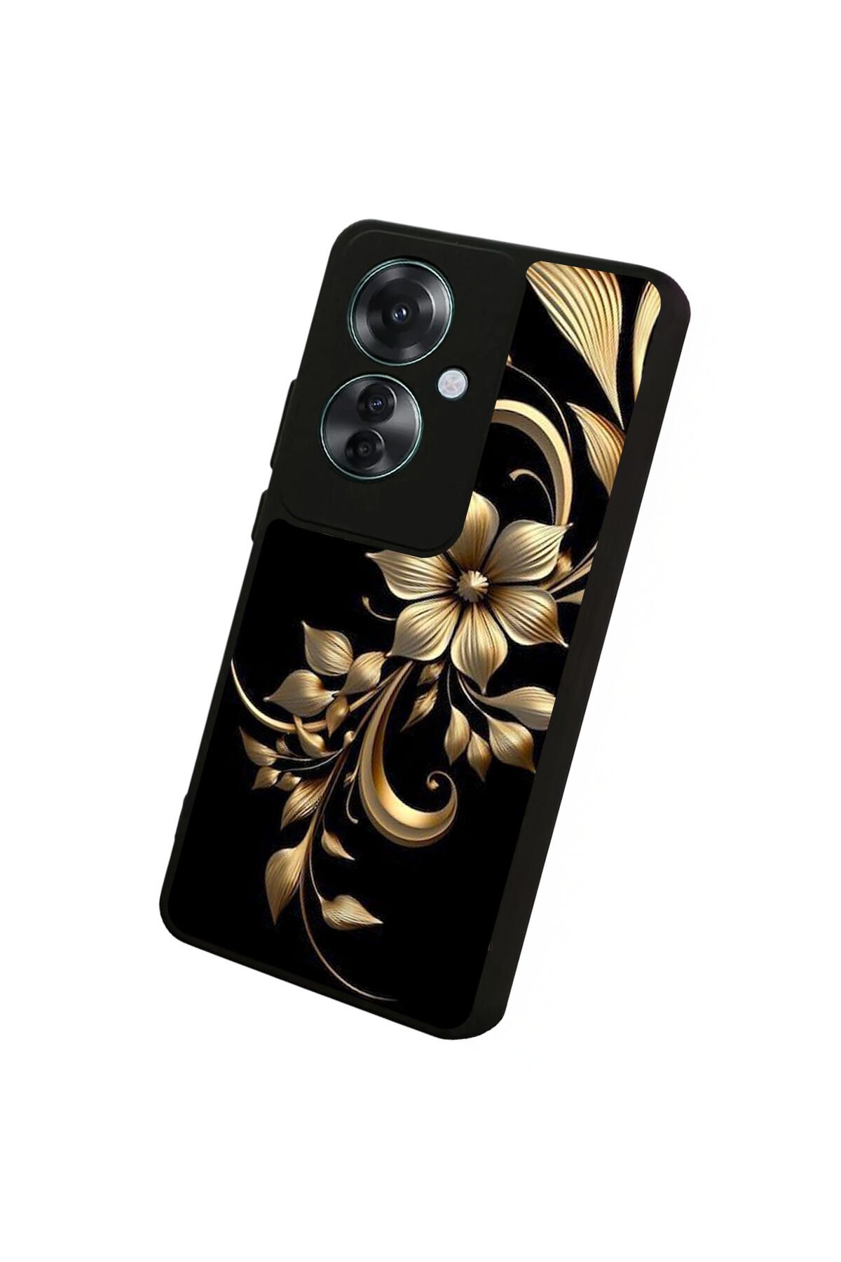 Oppo Reno 11F Uyumlu Yaldizli Cicek Tasarımlı Glossy Premium Kılıf