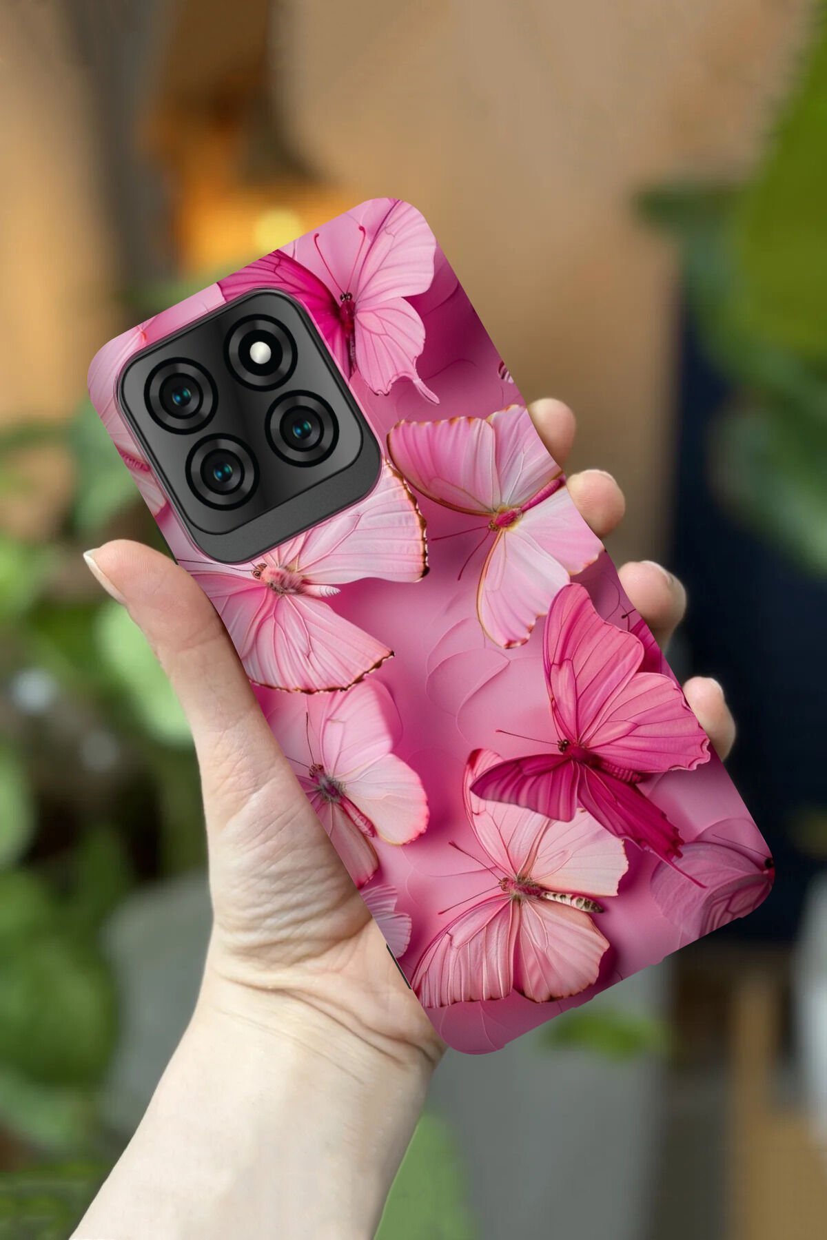 Reeder S71 Uyumlu Kamera Korumalı Pembe Kelebek Desenli HD Baskılı Silikon Kılıf