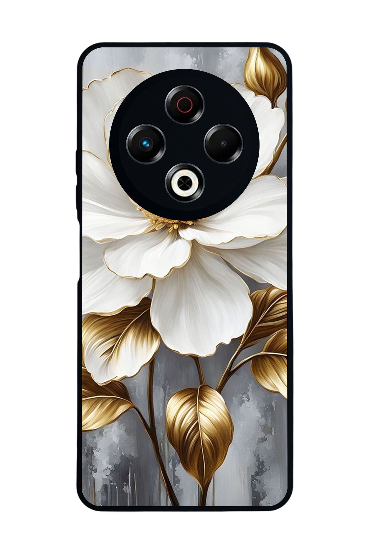 Tecno Spark 30 Uyumlu Yaldizli Cicek Tasarımlı Glossy Premium Kılıf