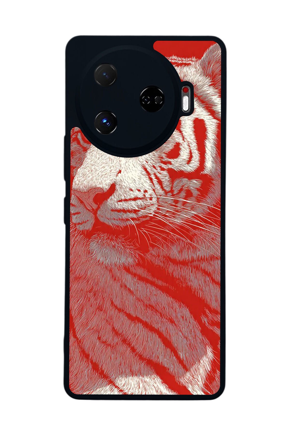 Tecno Camon 30 Pro Uyumlu Kirmizi ve Kaplan Tasarımlı Glossy Premium Kılıf