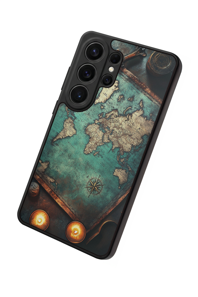 Samsung Galaxy S26 Ultra Uyumlu Harita Tasarımlı Glossy Premium Kılıf